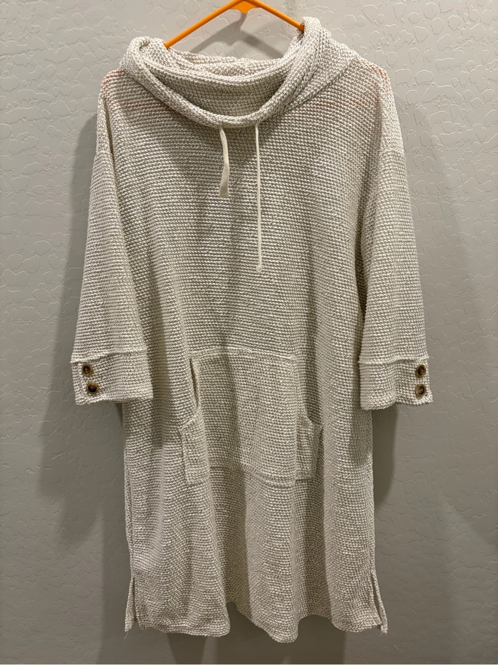Robert Louis Cream Cowl Neck Textured Tunic Sweater Top Large